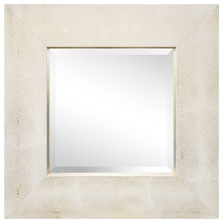 Beveled Wall Mirror, Gold on White Metallic Shagreen Leather Framed Mirror