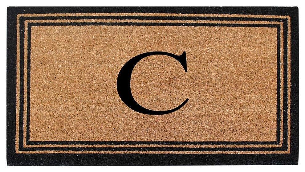A1HC Black/Beige Coir Monogrammed Doormat 24"x39" , C