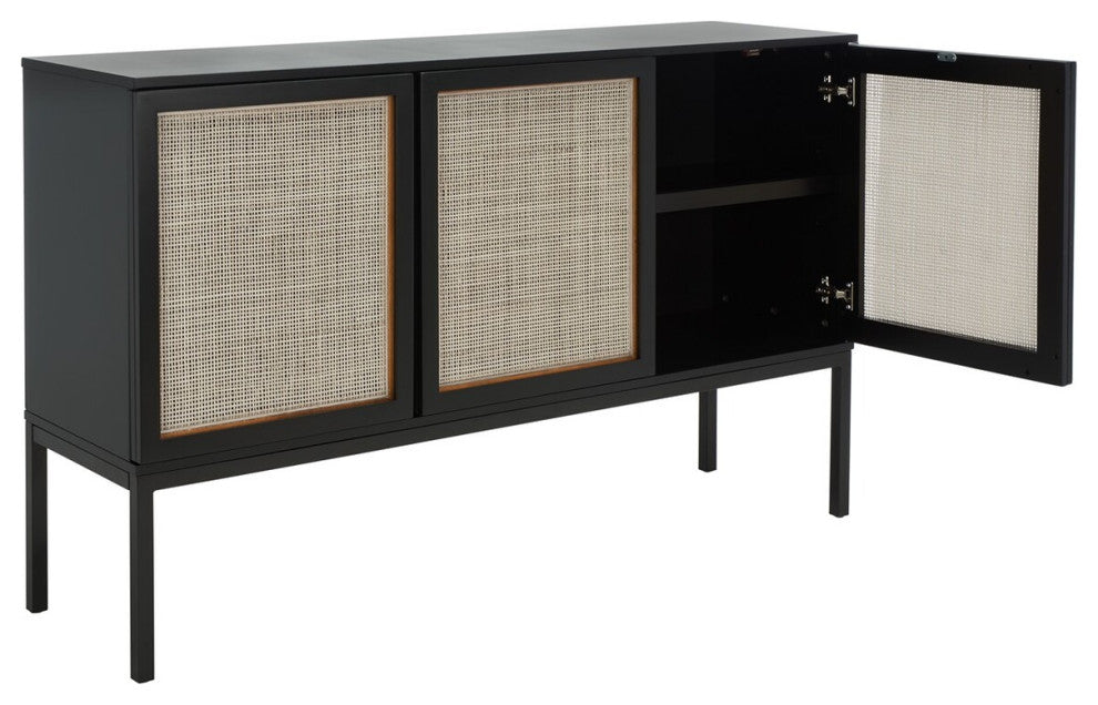 Safavieh Zadie 2 Shelf Rattan Sideboard, Black/Natural