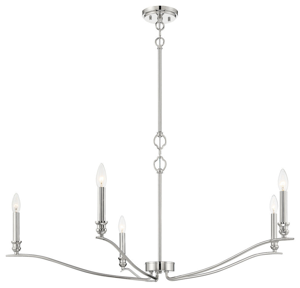 5-Light Chandelier, Matte Black, Polished Nickel