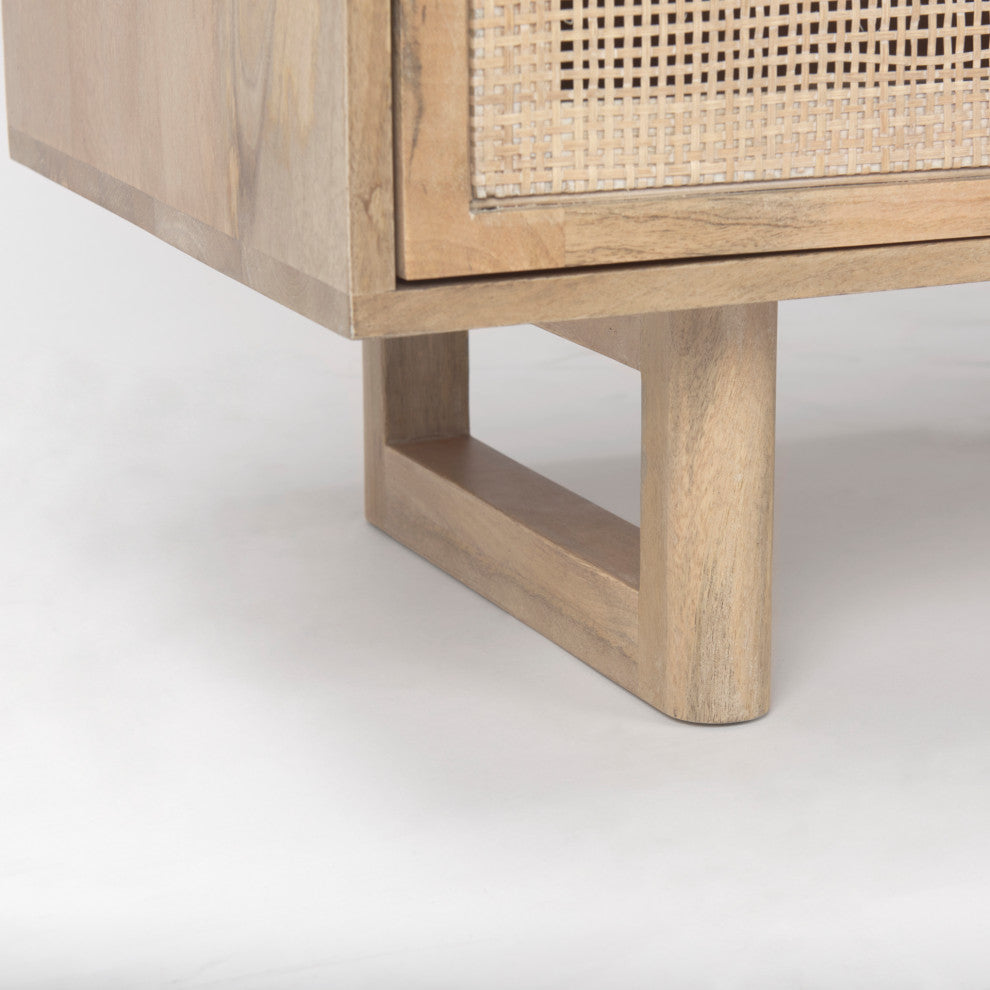 Grier Light Brown Solid Wood And Cane Accent Cabinet