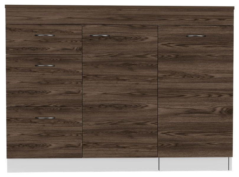 DEPOT E-SHOP Camp Kitchen Base Cabinet with 3 Drawers, Cabinet,White/Dark Walnut