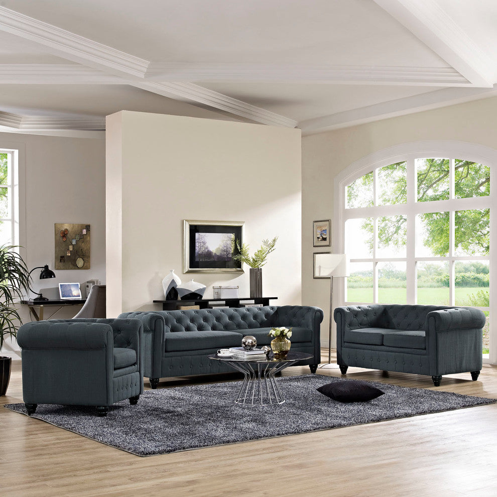 Modern Urban Contemporary 3-Piece Set, Fabric Living Room Set, Gray Fabric