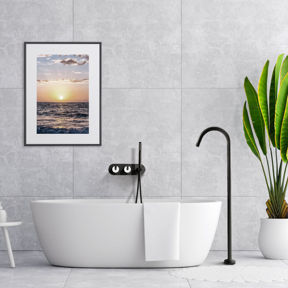 Freestanding Tub Filler with Wall Mounted Handles, Diverter and Handshower