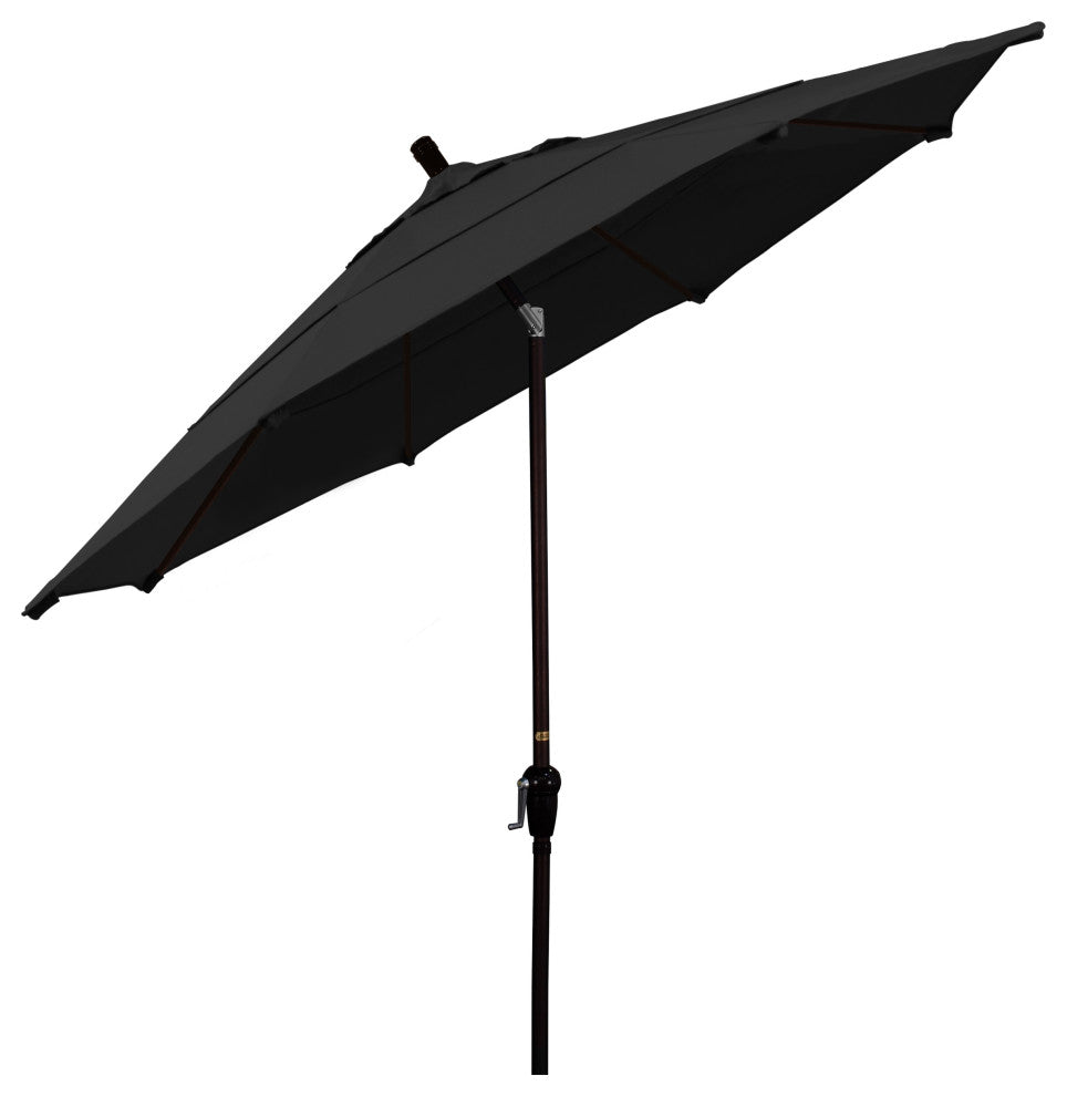 11' Bronze Auto-Tilt Crank Lift Aluminum Umbrella, Sunbrella, Black