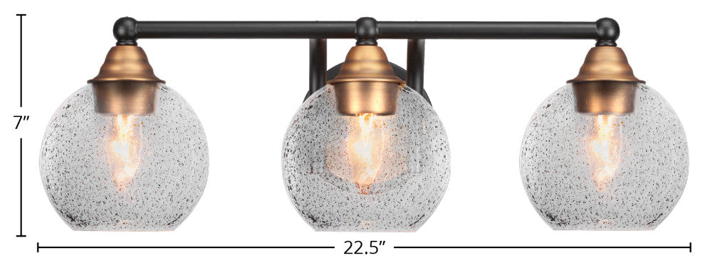 Paramount 3-Light Bath Bar, Matte Black & Brass, 5.75" Smoke Bubble Glass