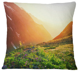 Beautiful Meadow On Sunny Day Landscape Printed Throw Pillow, 18"x18"