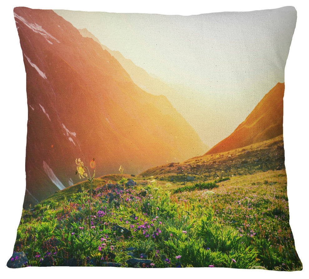 Beautiful Meadow On Sunny Day Landscape Printed Throw Pillow, 18"x18"