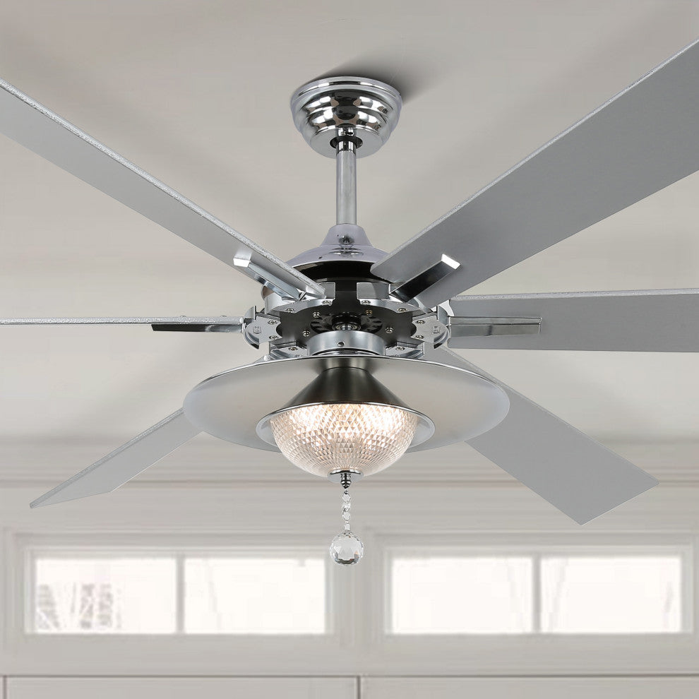 72" Antique Lagre Ceiling Fan, Wood Blades and LED Lights Kit w Crystal Shade, White