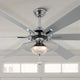 72" Antique Lagre Ceiling Fan, Wood Blades and LED Lights Kit w Crystal Shade, White