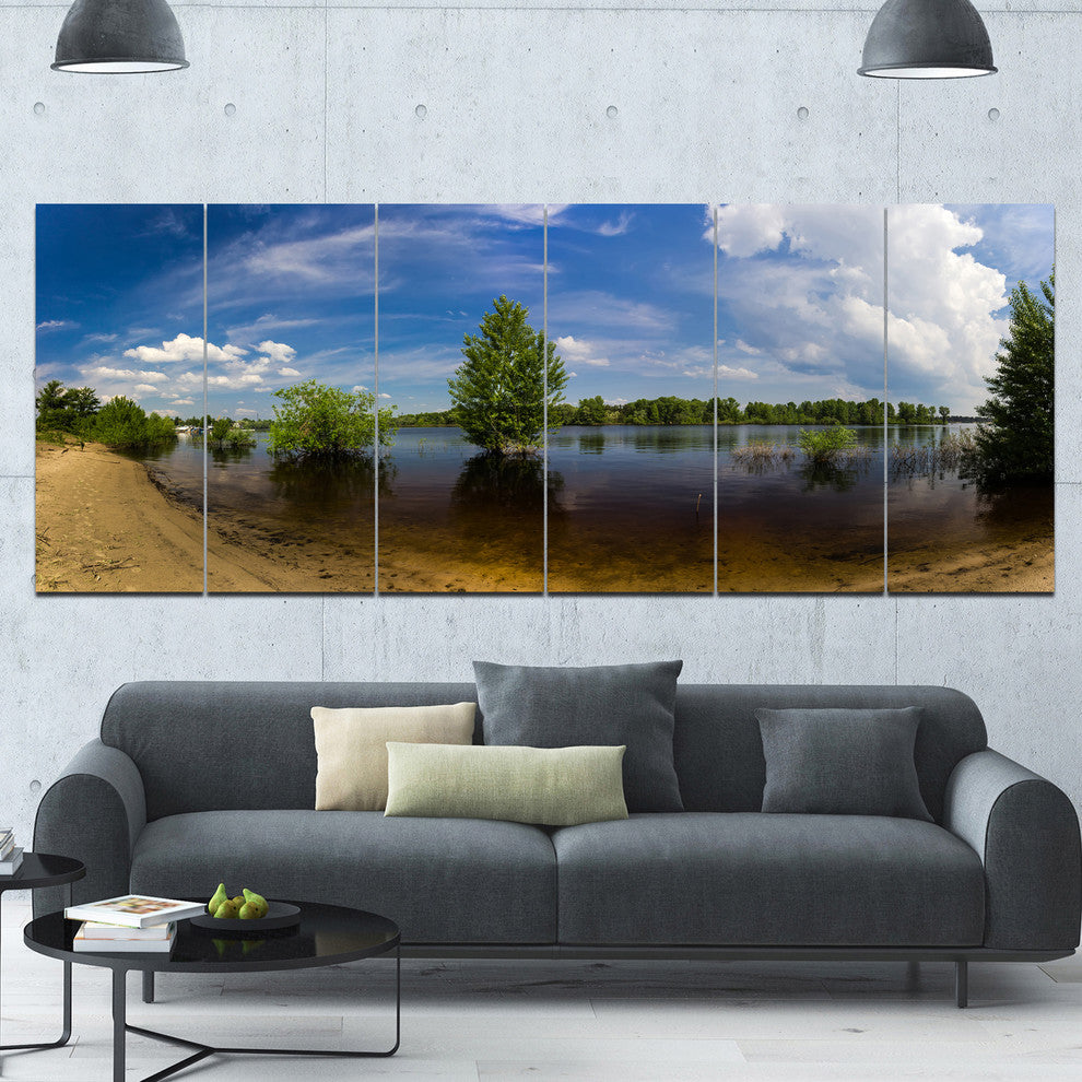 Small Flood Panorama, Landscape Canvas Art Print, 70"x28", 6 Panels
