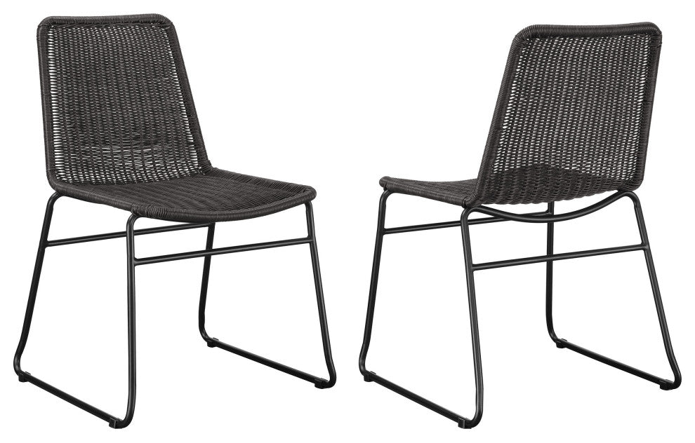 Dacy Faux Rattan Metal Dining Side Chair Brown, Set of 2