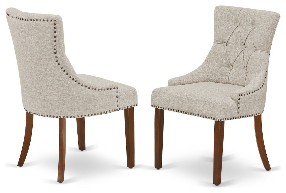 Friona Parson Chair With Mahogany Leg And Linen Fabric Doeskin Set of 2