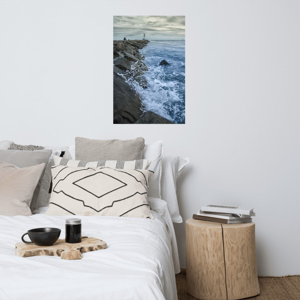 Splashing on the Jetty Landscape Photo Unframed Wall Art Print, 24" X 36"