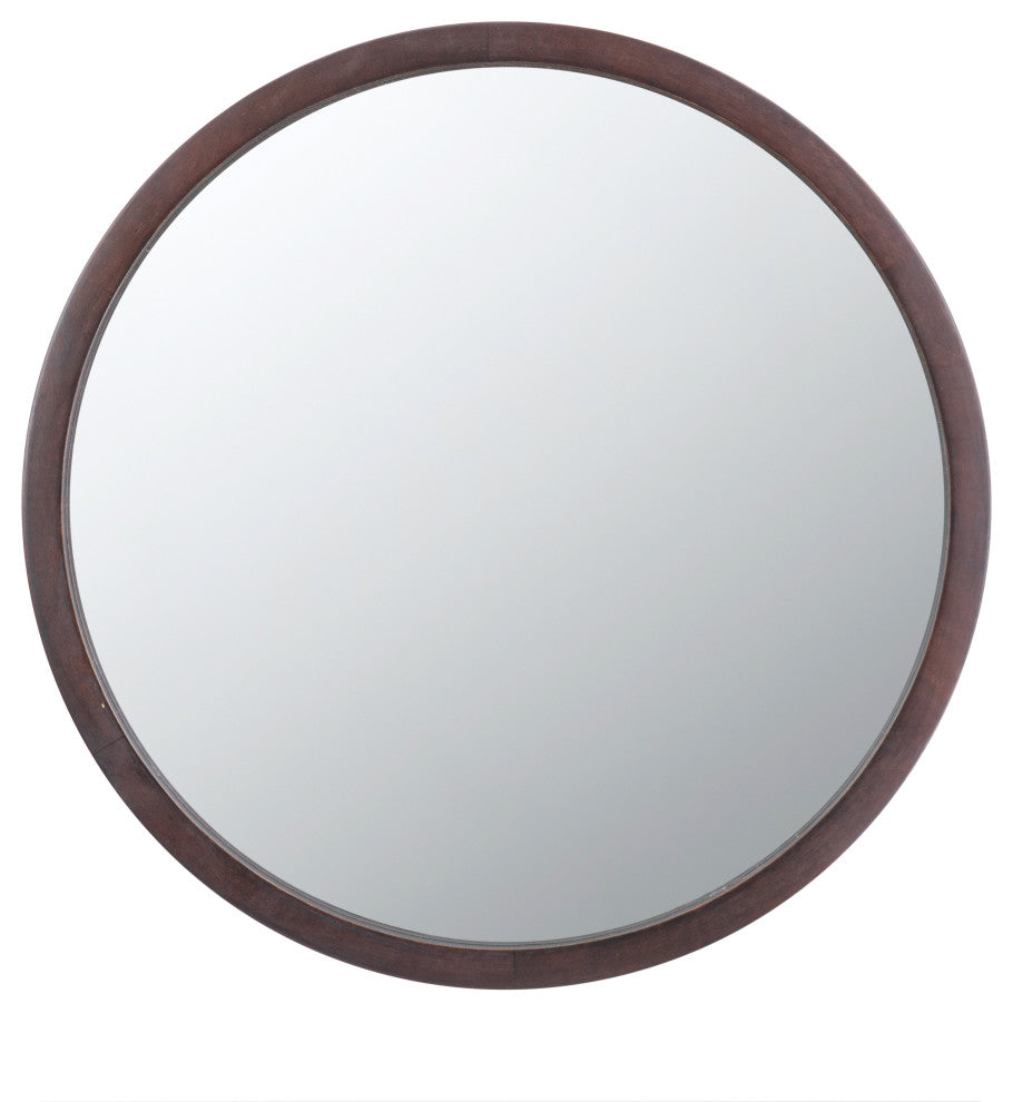Gewnee Circle Wall Mirror with Wooden Frame, Brown