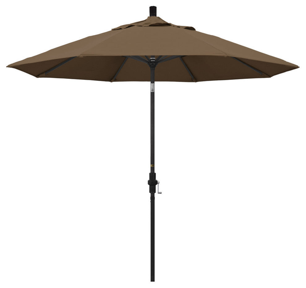 9' Stone Black Collar Tilt Crank Lift Aluminum Umbrella, Sunbrella, Cocoa