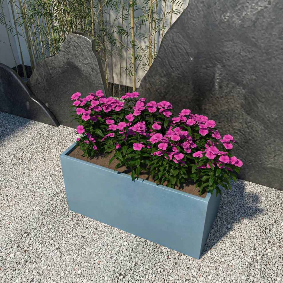 Bloom Rectangular Planter, Fiberstone and MGO Clay, Aged Concrete, 16 Inch
