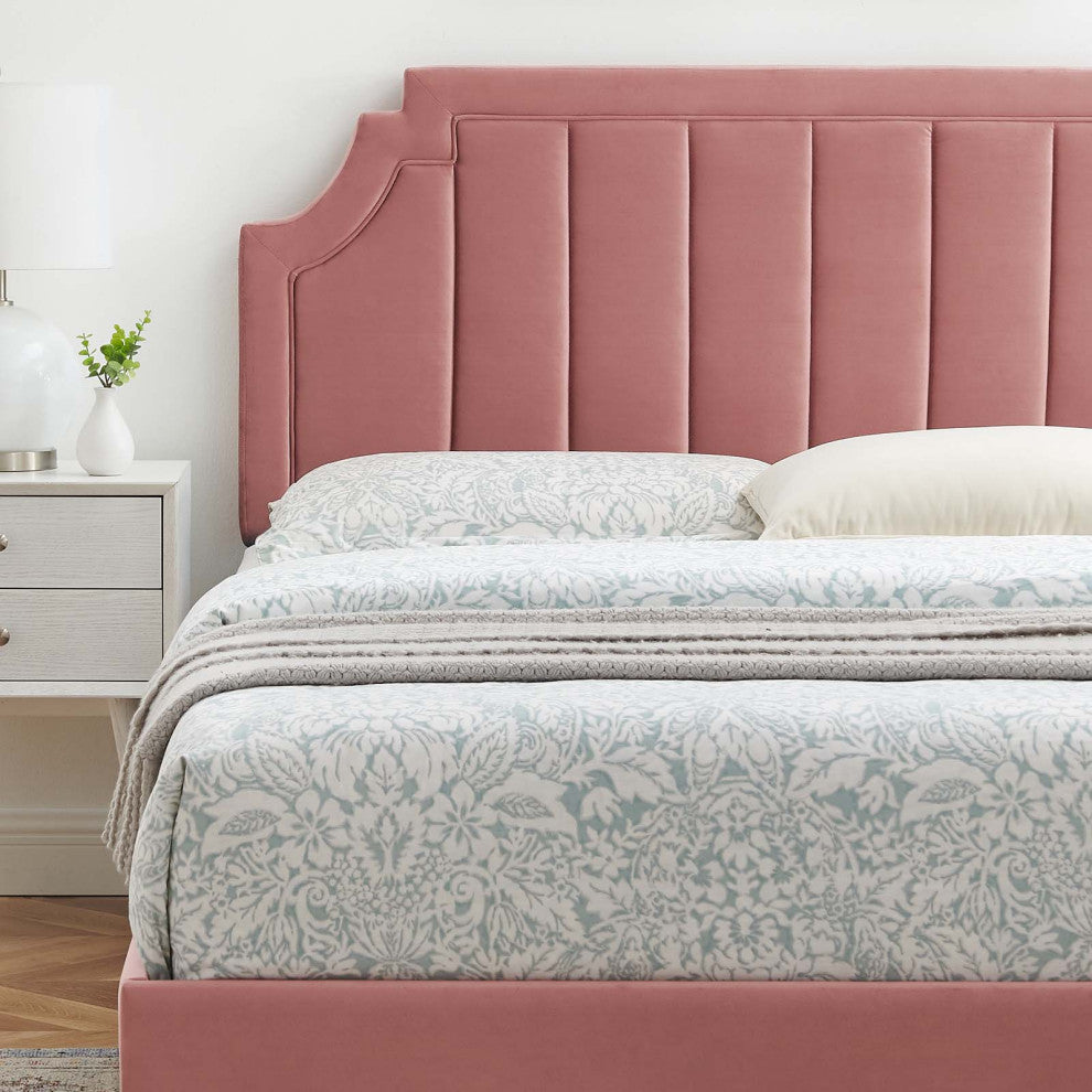 Platform Bed Frame, Twin Size, Velvet, Pink, Modern Contemporary, Bedroom Master