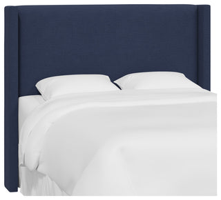 Red from Scalamandre Queen Hudson Headboard, Slubby Linen Navy