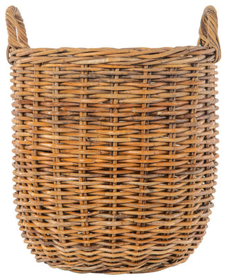 Lacak Round Rattan Decorative Storage Basket With Handles, Small