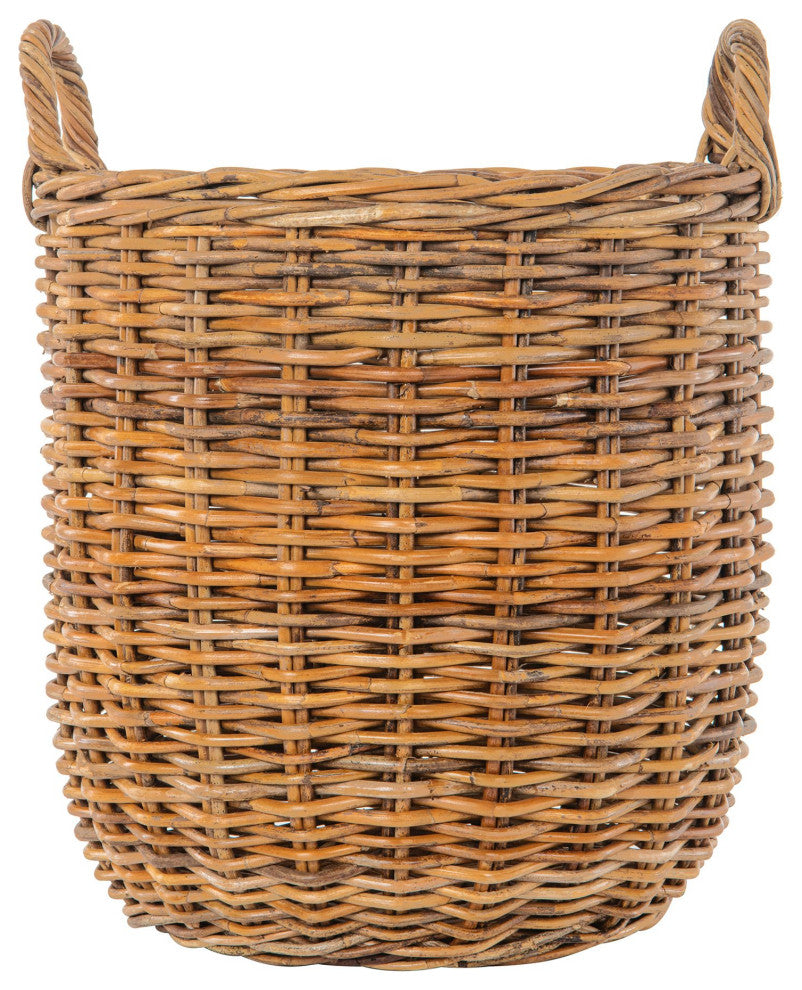 Lacak Round Rattan Decorative Storage Basket With Handles, Small
