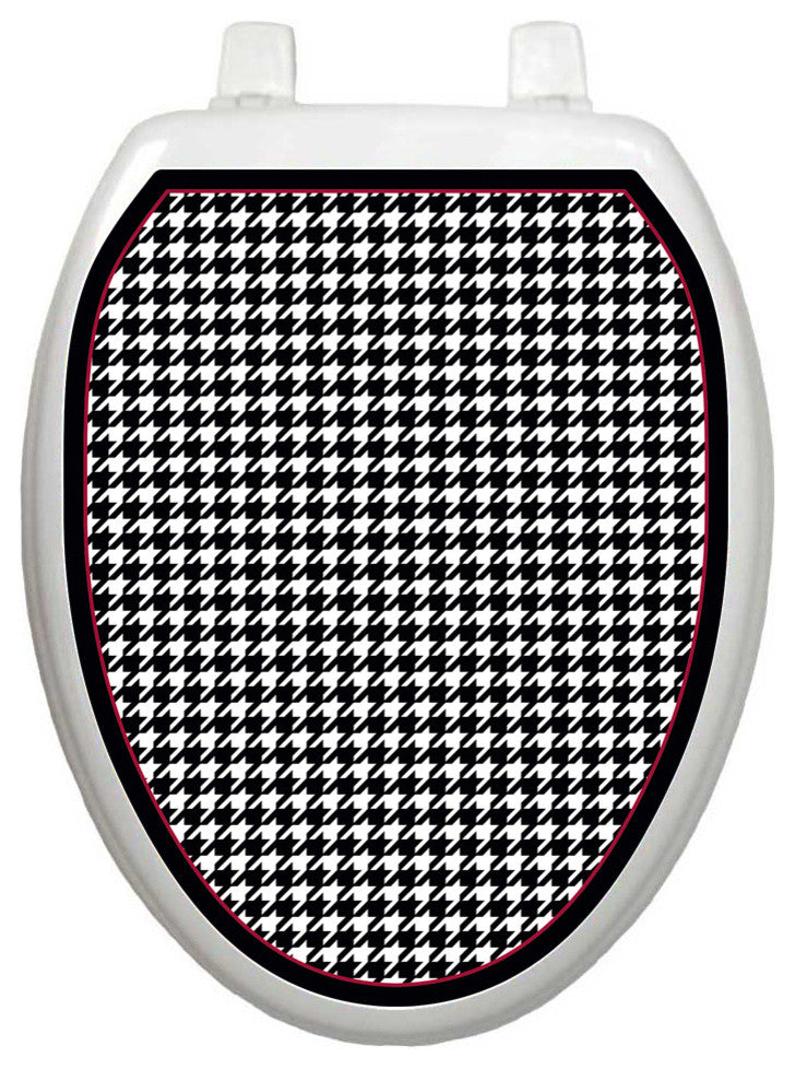 Houndstooth Toilet Tattoos Seat Cover, Vinyl Lid Decal, Bathroom Accent, Elongated