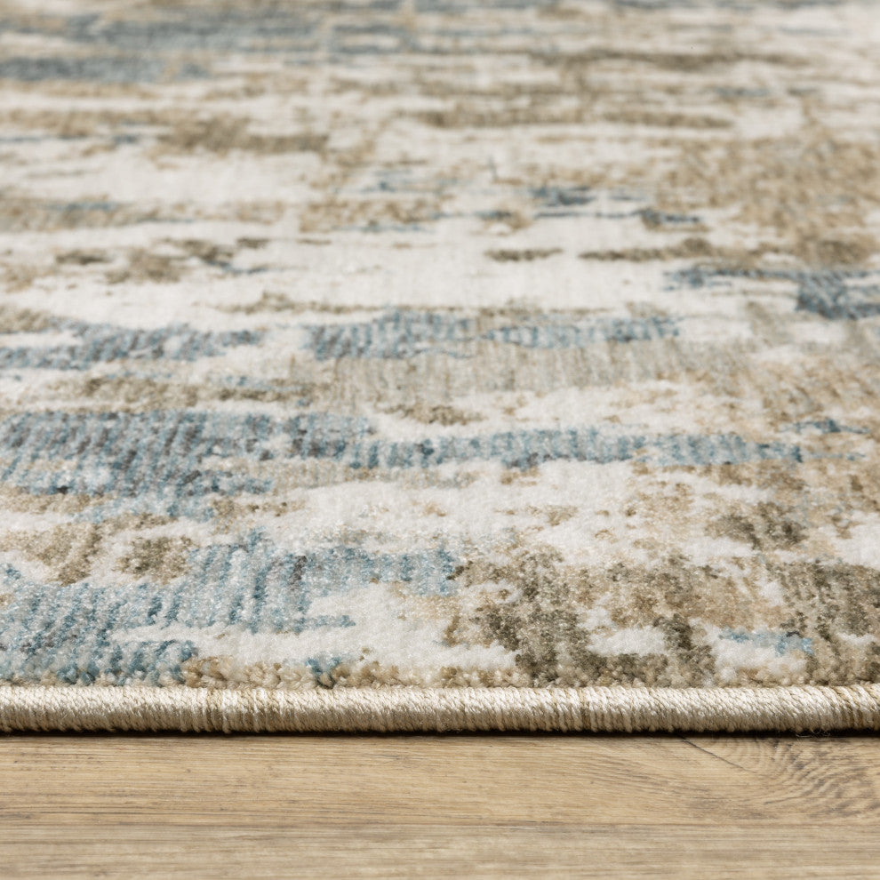 Easely Modern Abstract Elements Beige/ Teal Area Rug, 5'3" x 7'6"