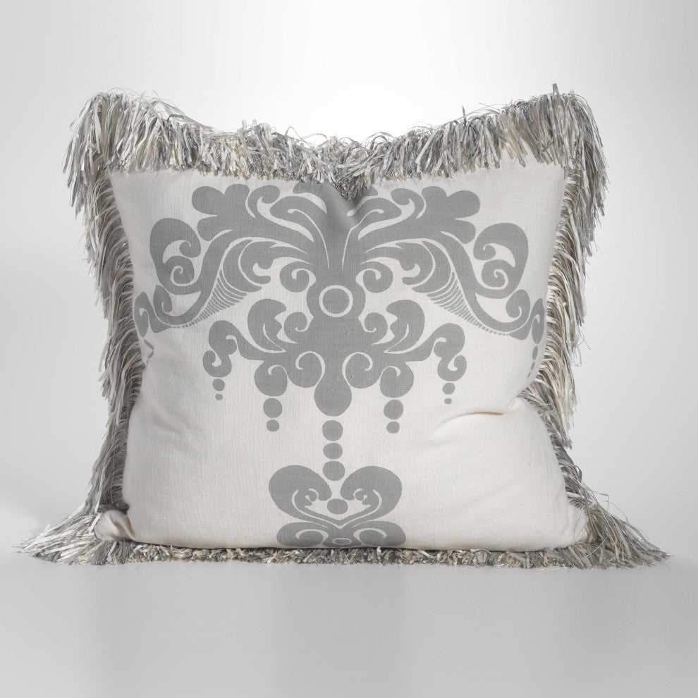 Enchantique Decorative Pillow, Platinum, Fringe