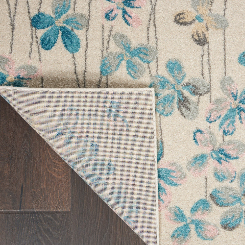 Bohemian Area Rug, Polypropylene With Floral Pattern, Ivory, 8'10" X 11'10"