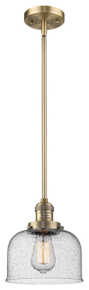 1-Light Large Bell 8" Pendant, Brushed Brass, Glass: Seedy