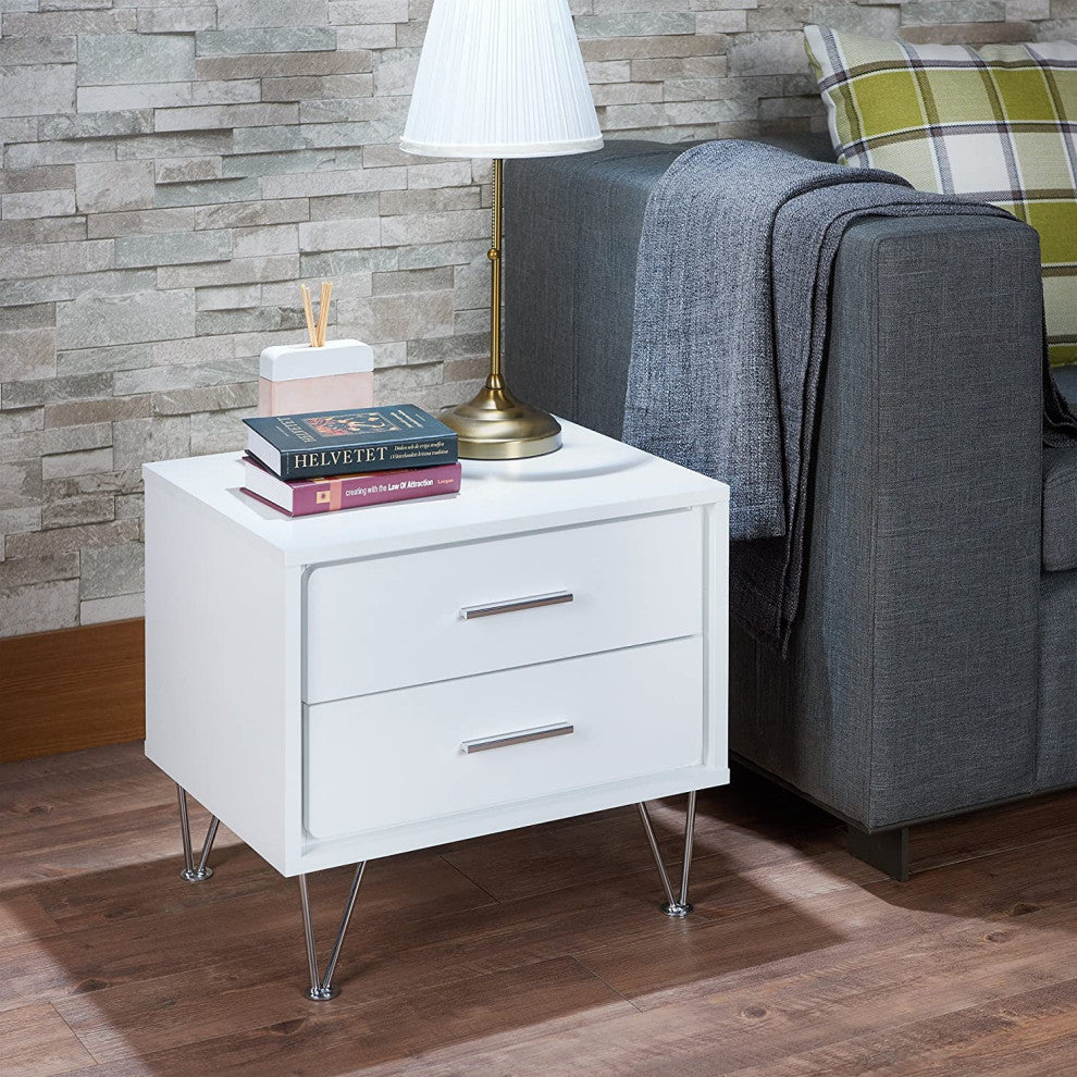 Nightstand with 2 Drawers, White