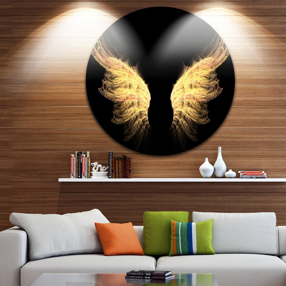 Hell Gold Wings, Abstract Digital Art Large Disc Metal Wall Art, 11"