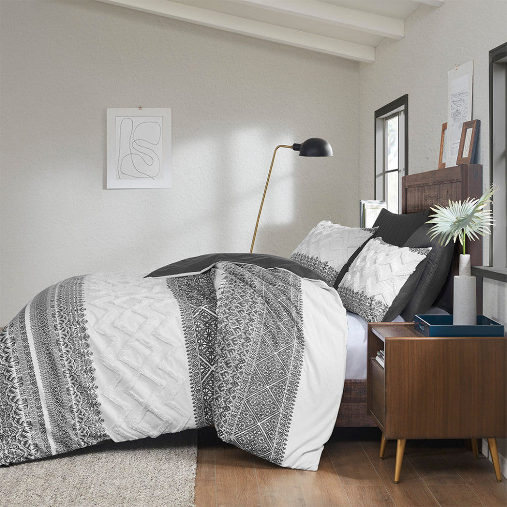 INK+IVY Mila Cotton Farmhouse 3-Piece, Gray, King/Cal King, Comforter Set