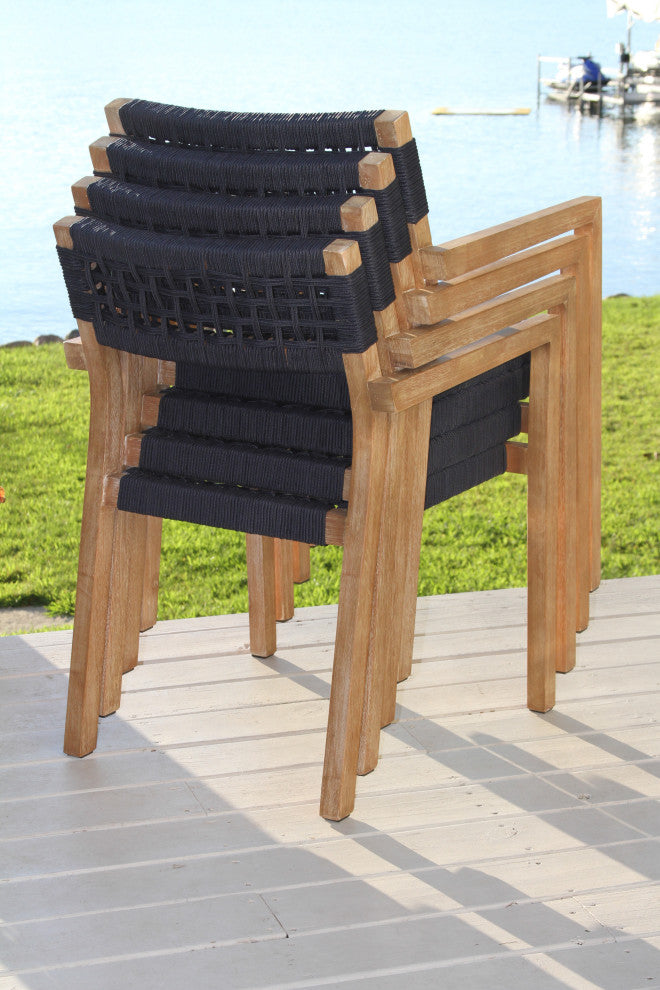 6-Piece Ivory Composite and Blue Rope Rectangle Dining Set