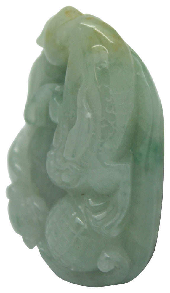Jade Pendant Light Green Pixiu Chasing Lucky Ball With Bat and Money Figure