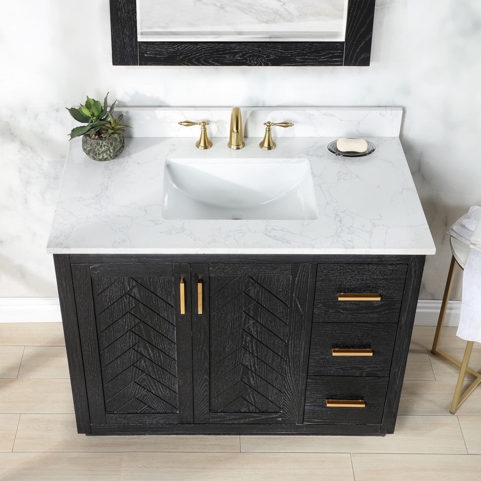 Altair Gazsi Black Oak Bathroom Vanity Set, 42", With Mirror