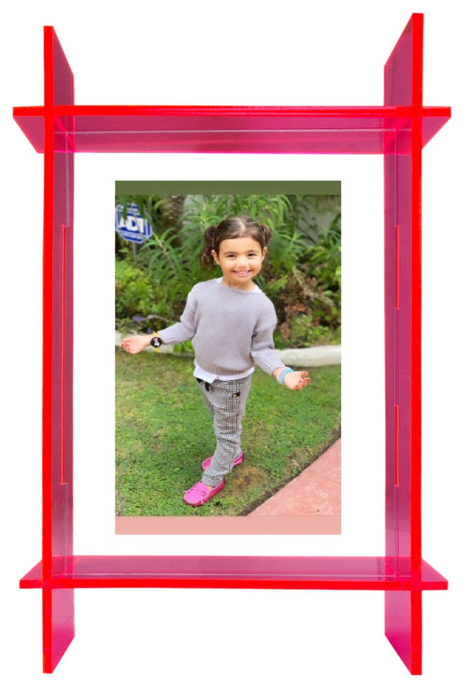 Lucite 5x7 Frame, Neon Pink/Clear