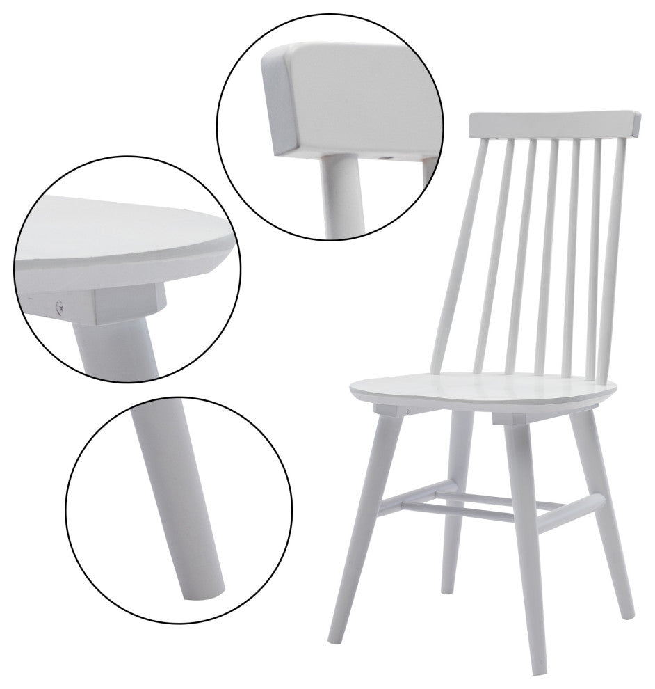 Set of 2 Farmhouse Spindle Wood Windsor Dining Chairs, White