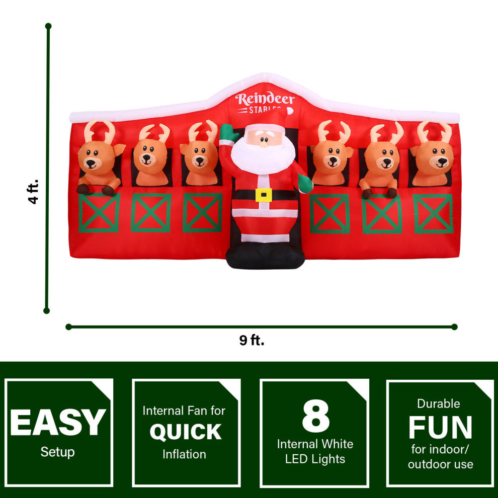 4-Ft. Tall Pre-Lit Inflatable Santa, Reindeer Stable