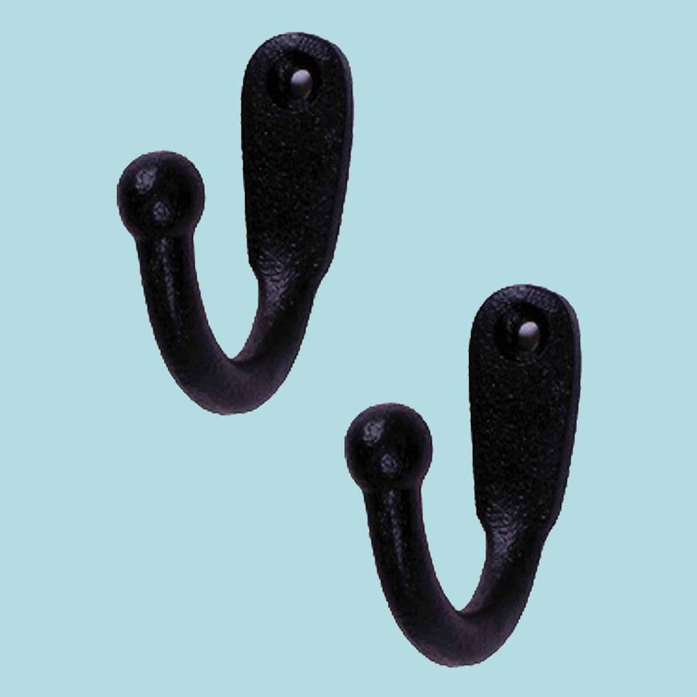 Black Coat Hooks Wrought Iron Knob Hook Hanger Tip Set of 2 Renovators Supply