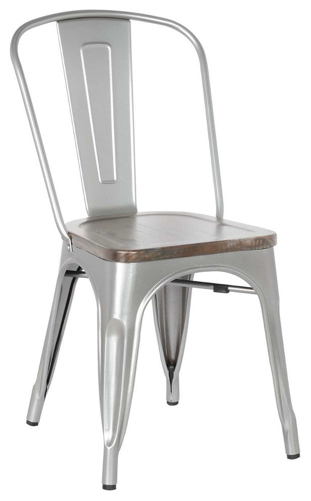 Highland Commercial Metal Dining Chair, Wooden Seat, Silver Pearl, Set of 4