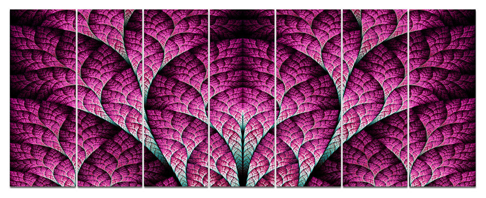 Exotic Pink Biological Organism, Abstract Art on Canvas, 83"x32", 7 Panels