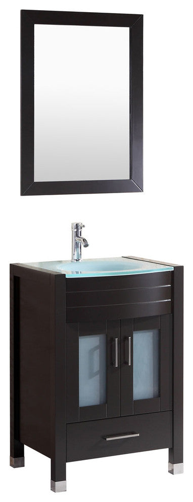 Style 3, 24"W Black Vanity Sink Base Cabinet, Mirror, LV3-24B