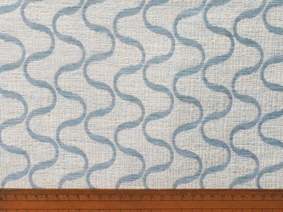 Teal Blue Waves Curtain Fabric By The Yard Upholstery Fabric Drapery