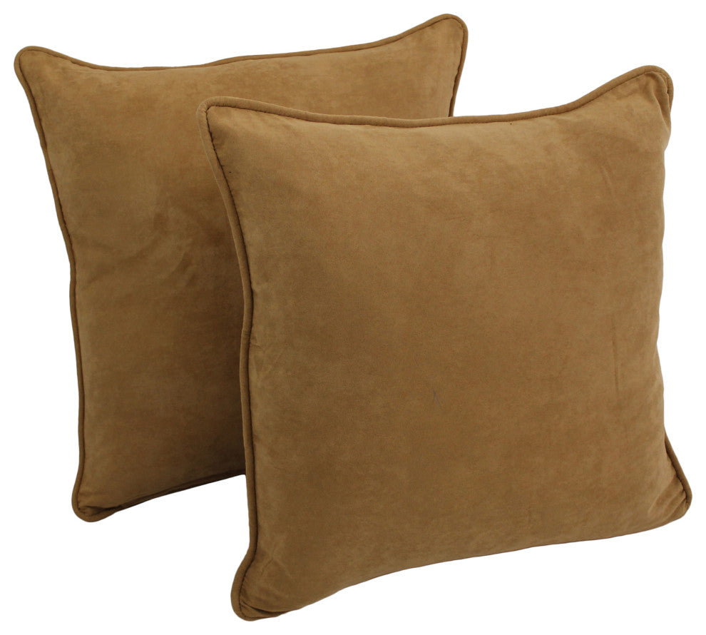 25" Double-Corded Solid Microsuede Square Floor Pillows, Set of 2, Camel