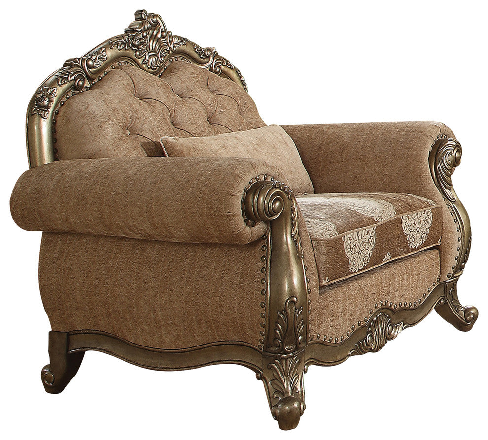 ACME Ragenardus Chair With Pillow, Fabric and Vintage Oak