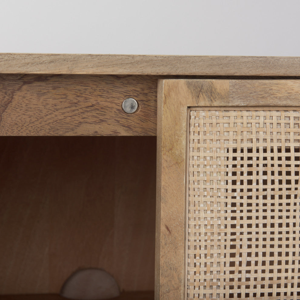 Grier Light Brown Solid Wood And Cane Accent Cabinet