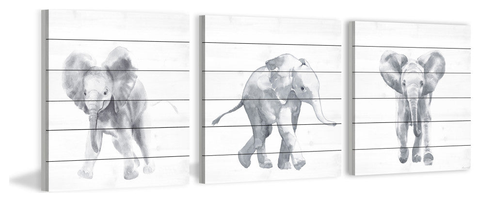 Baby Elephant Walk Triptych, 3-Piece Set, 40x40 Panels