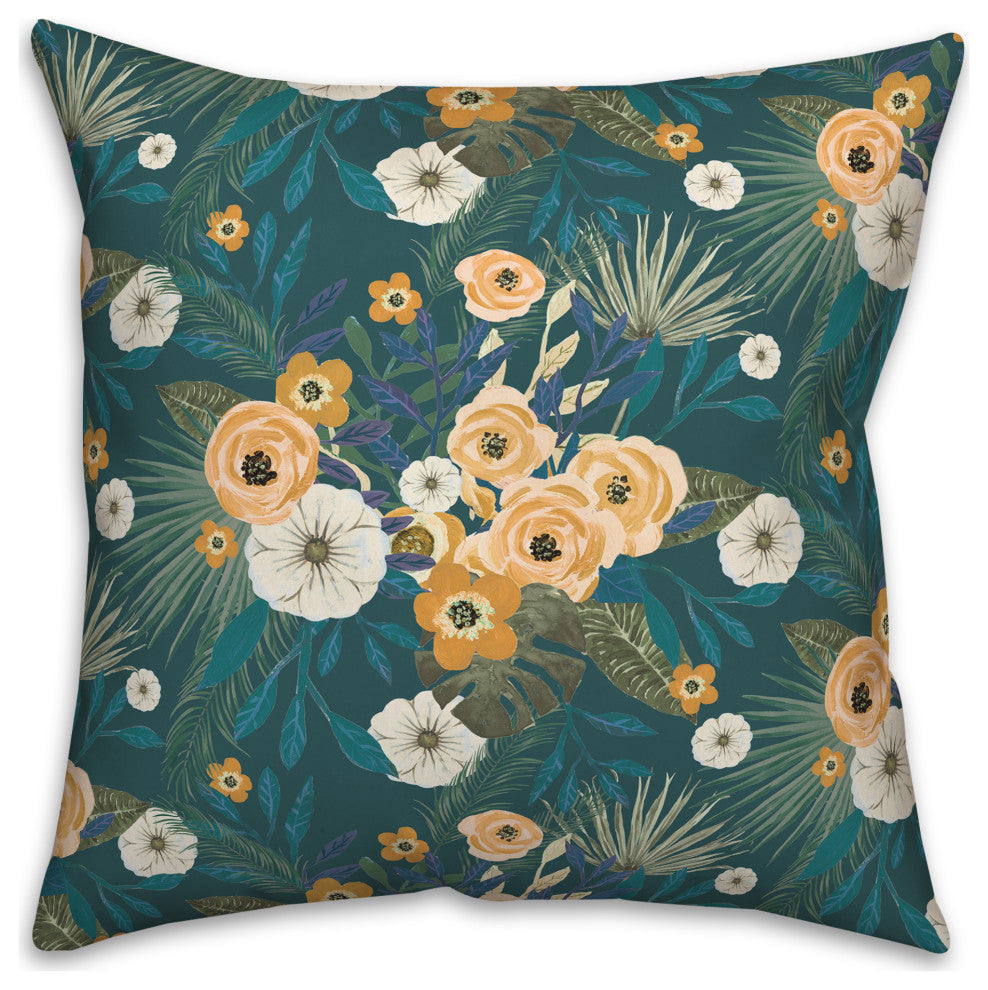 Teal Tropical Floral 18x18 Spun Poly Pillow