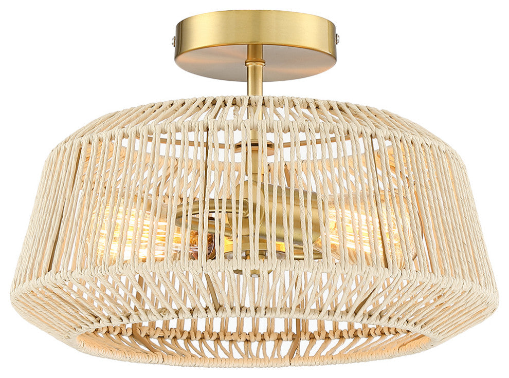14" W 2-Light Rattan Semi-Flush Mount Ceiling Light